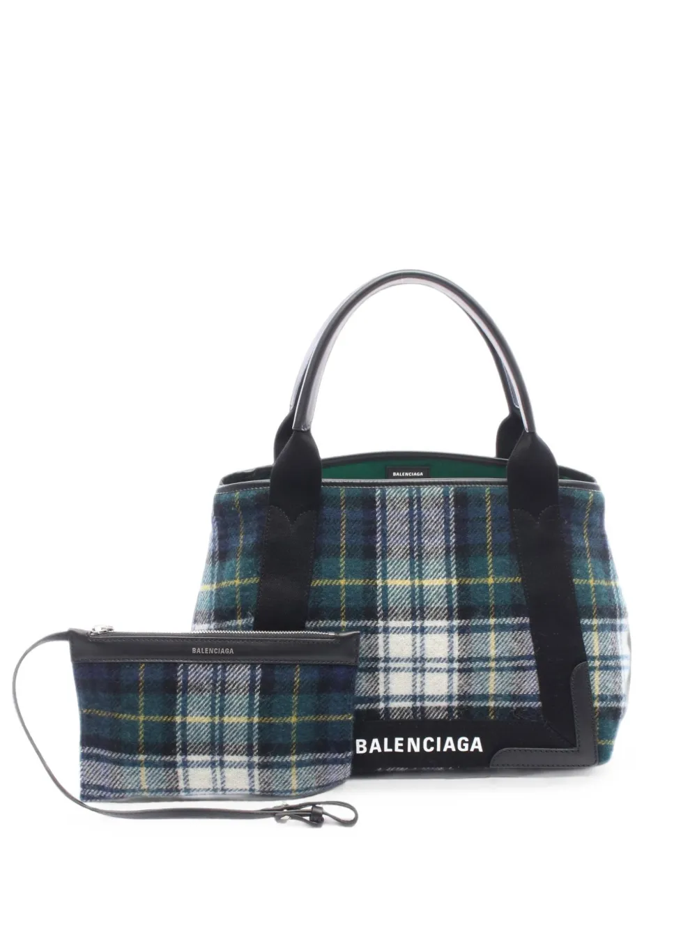 Balenciaga Pre-Owned Navy Cabas check-pattern tote bag - Blau