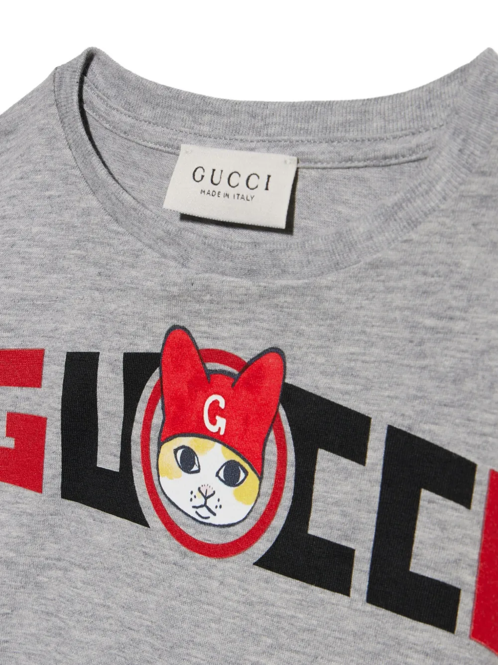 Gucci Kids x Yuko Higuchi logo-print cat-motif T-shirt Grijs