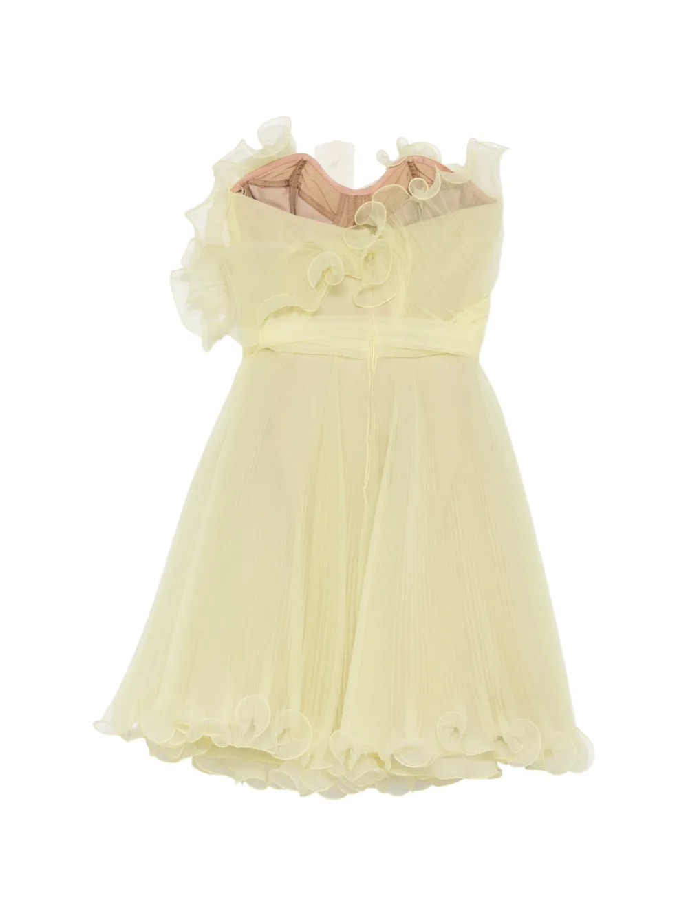 Marchesa Strapless geplooide jurk Geel