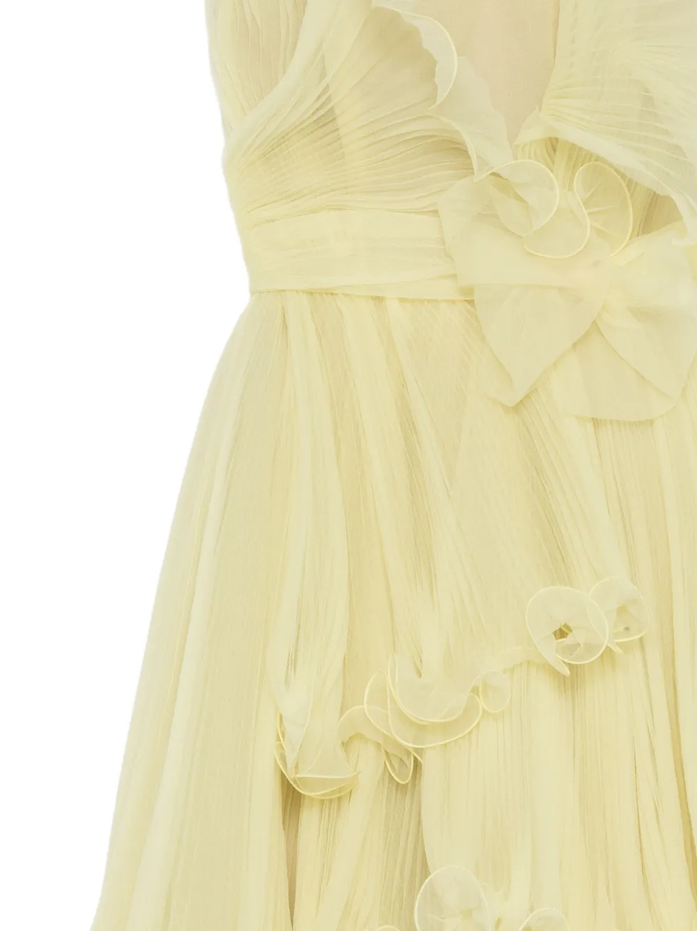 Marchesa Strapless geplooide jurk Geel