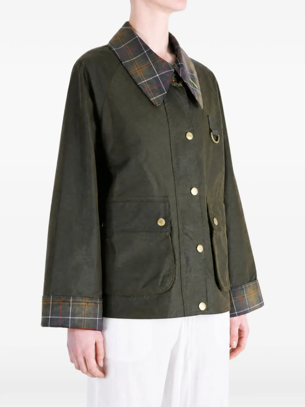Barbour Icons gewaxt jack met tartan kraag Groen