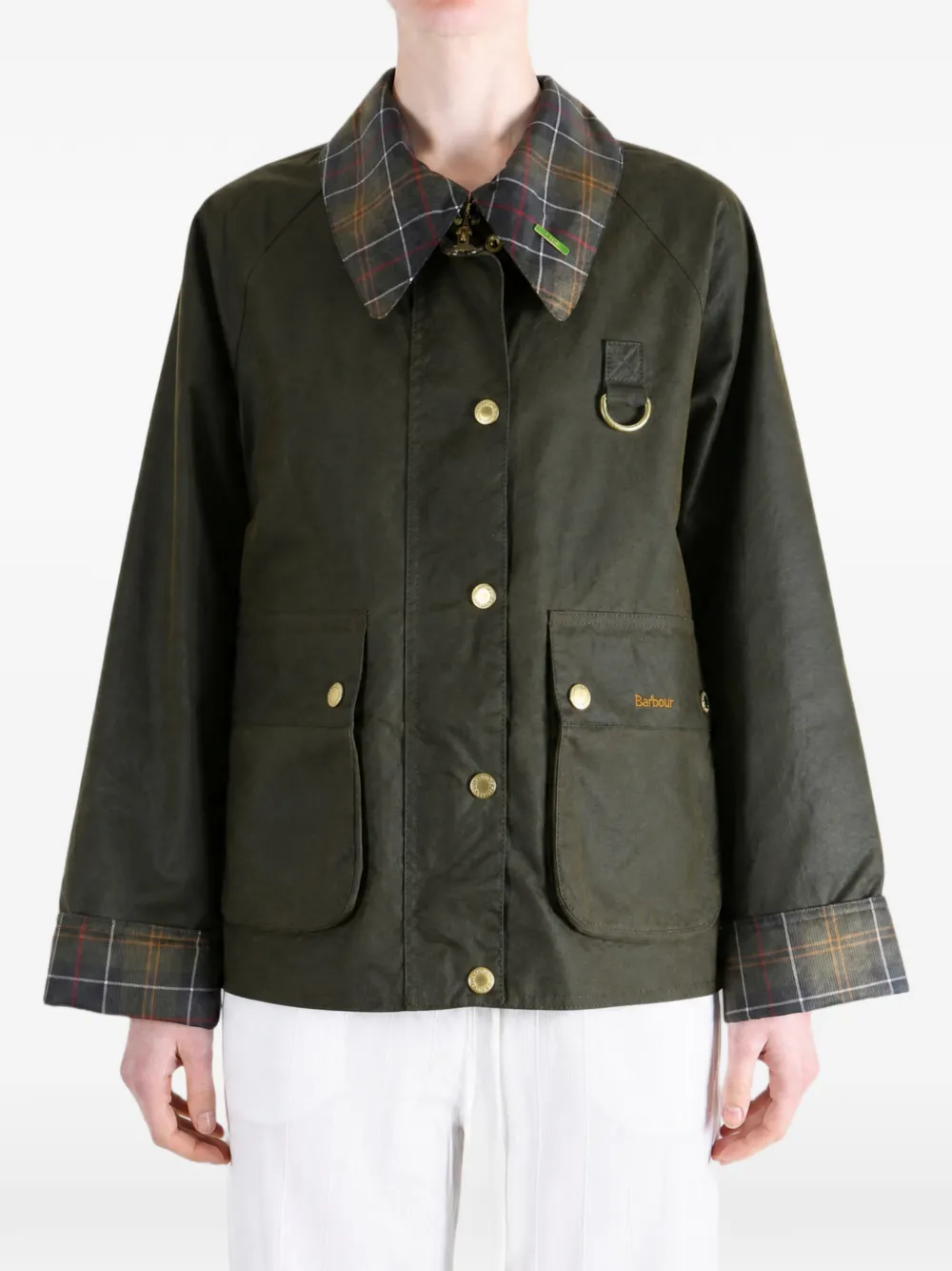 Barbour Icons gewaxt jack met tartan kraag Groen