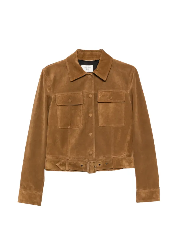 Saint Laurent Tailored Jacket in Split Leather in Brown