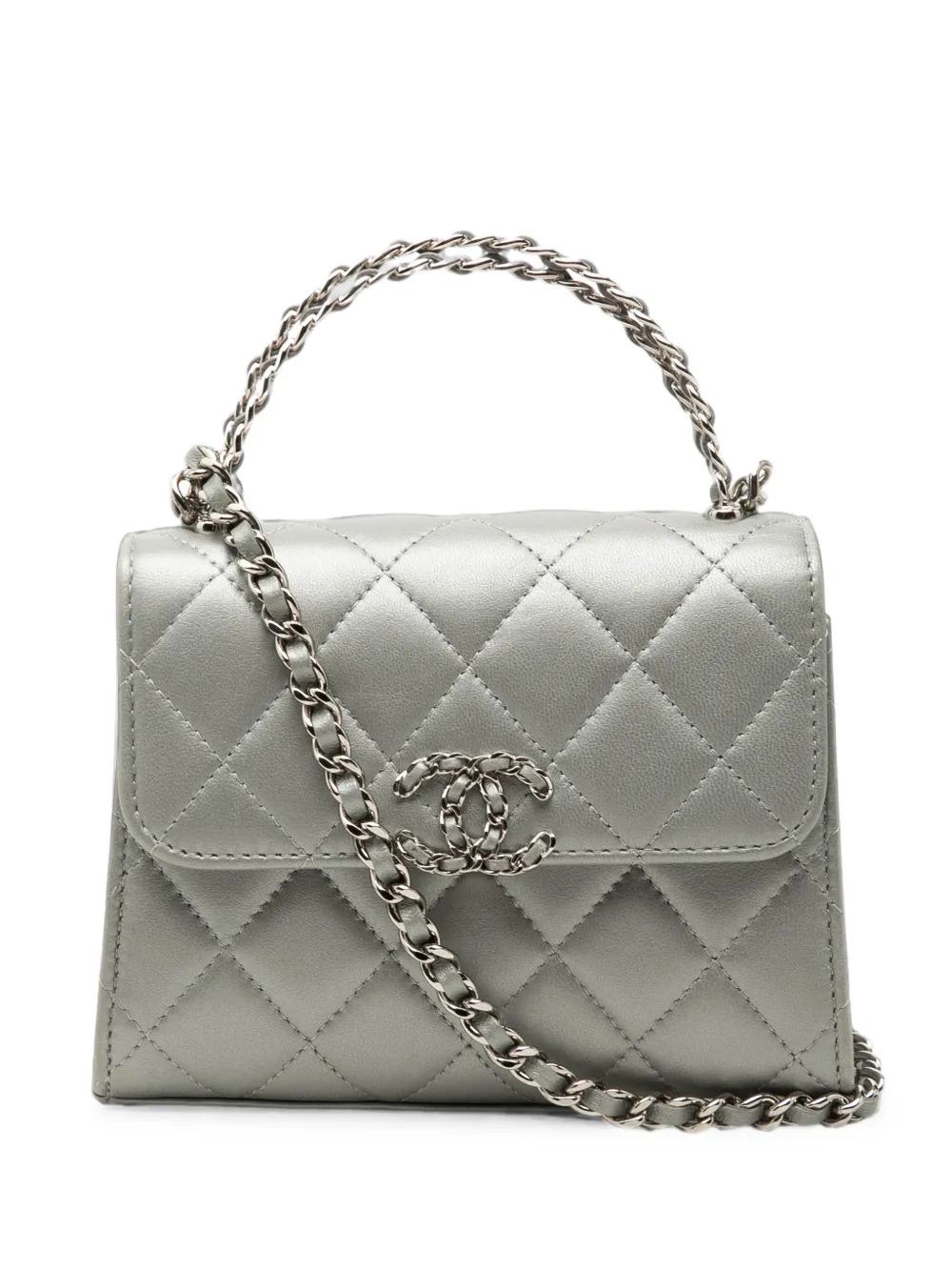 CHANEL Pre-Owned 2021-2026 Mini CC Metallic Lambskin Top Handle Clutch With Chain satchel - Silber