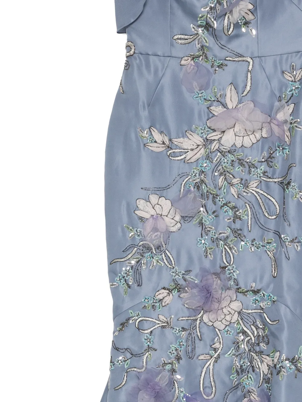 Marchesa Off-shoulder avondjurk met geborduurde kristallen Blauw
