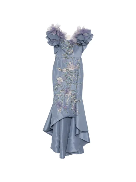 Marchesa off-shoulder crystal-embroidered gown