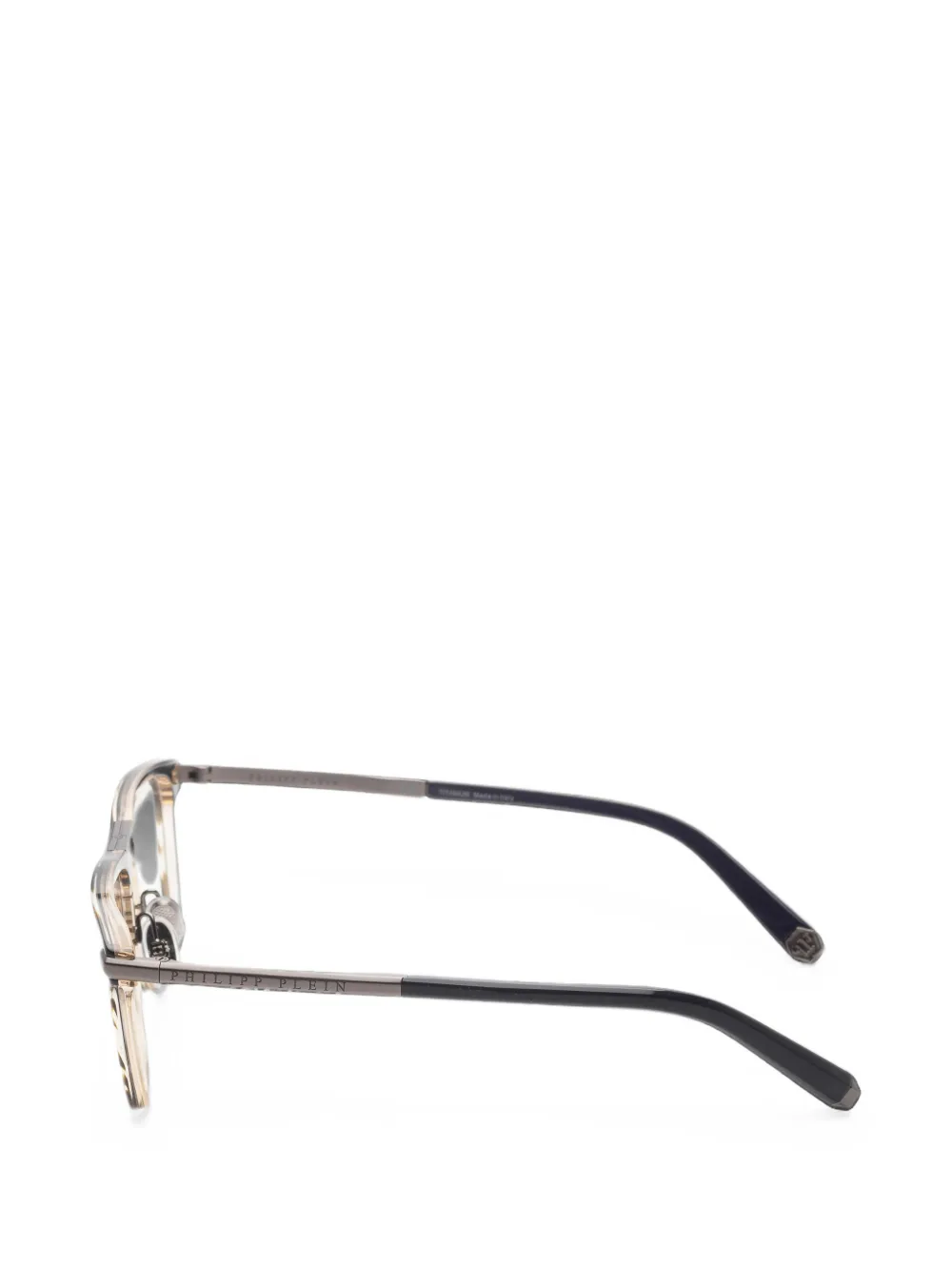 Philipp Plein Eyewear Bril met rechthoekig montuur en schildpadschild montuur Grijs
