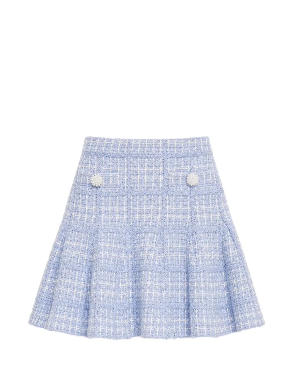 Self-Portrait blue check-knit mini skirt