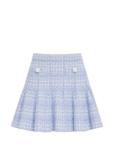 Self-Portrait blue check-knit mini skirt