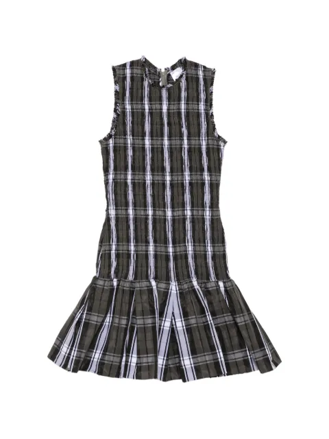 Patou shirred tartan-check mini dress