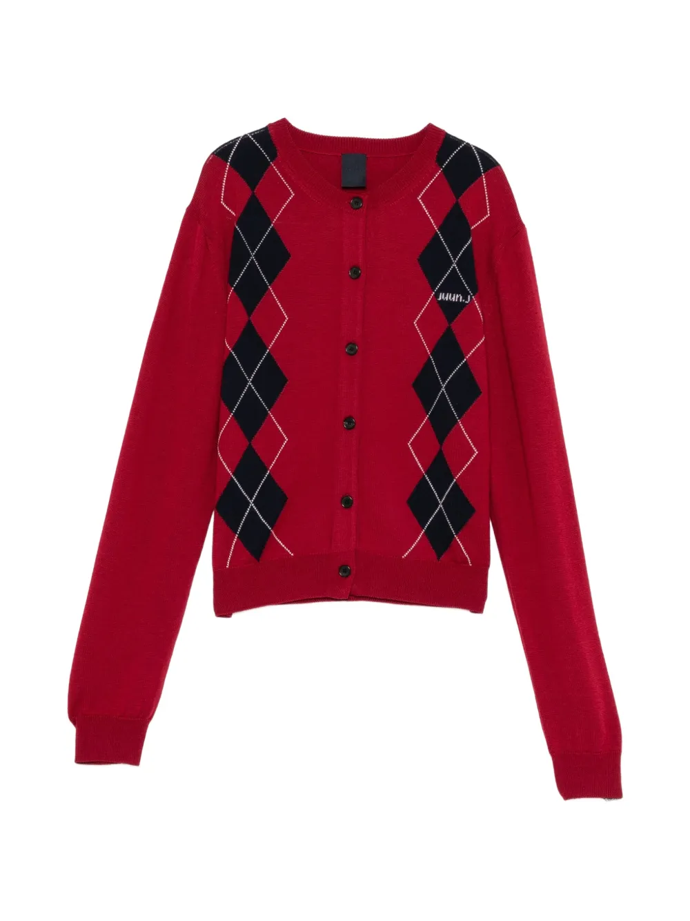 Juun.J argyle-pattern wool cardigan - Rosso