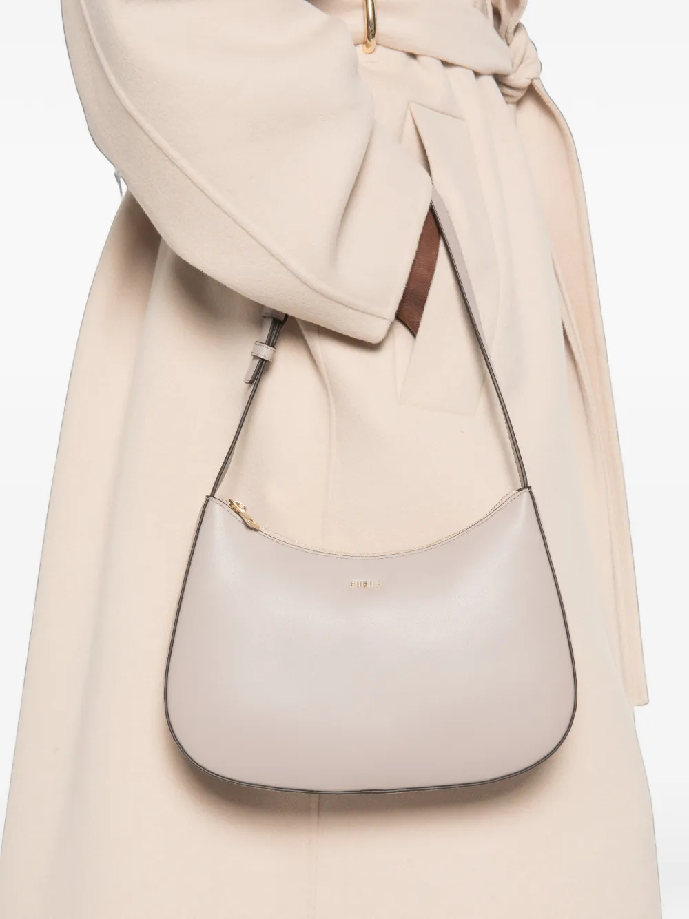 Furla Schoudertas met logoplakkaat Beige