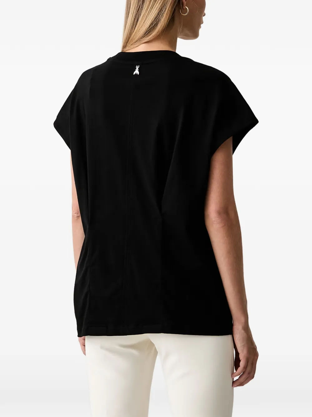 Patrizia Pepe T-shirt met logo-plakkaat en kapmouwen Zwart
