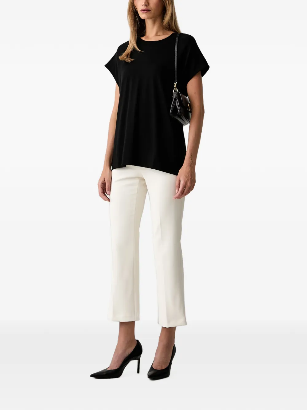 Patrizia Pepe T-shirt met logo-plakkaat en kapmouwen Zwart