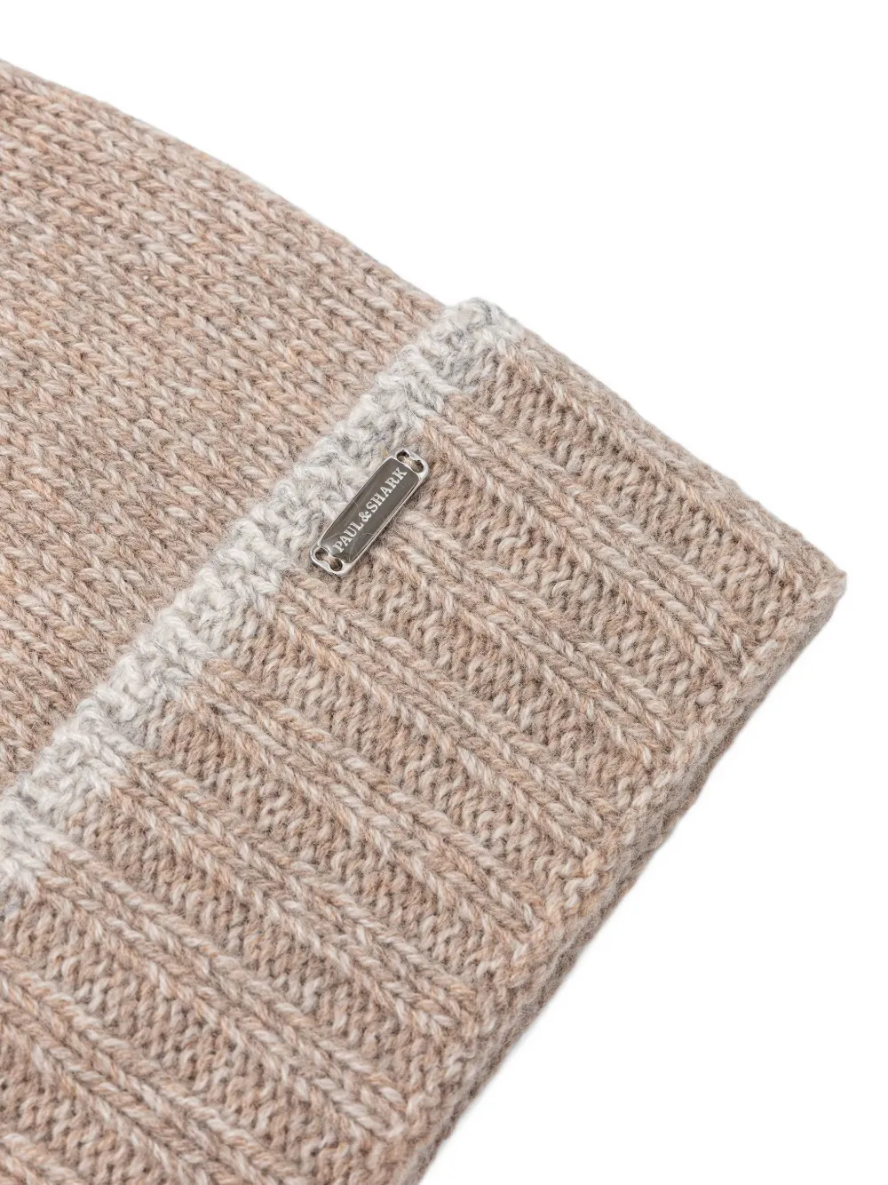 Paul & Shark Ribgebreide muts met logoplakkaat Beige