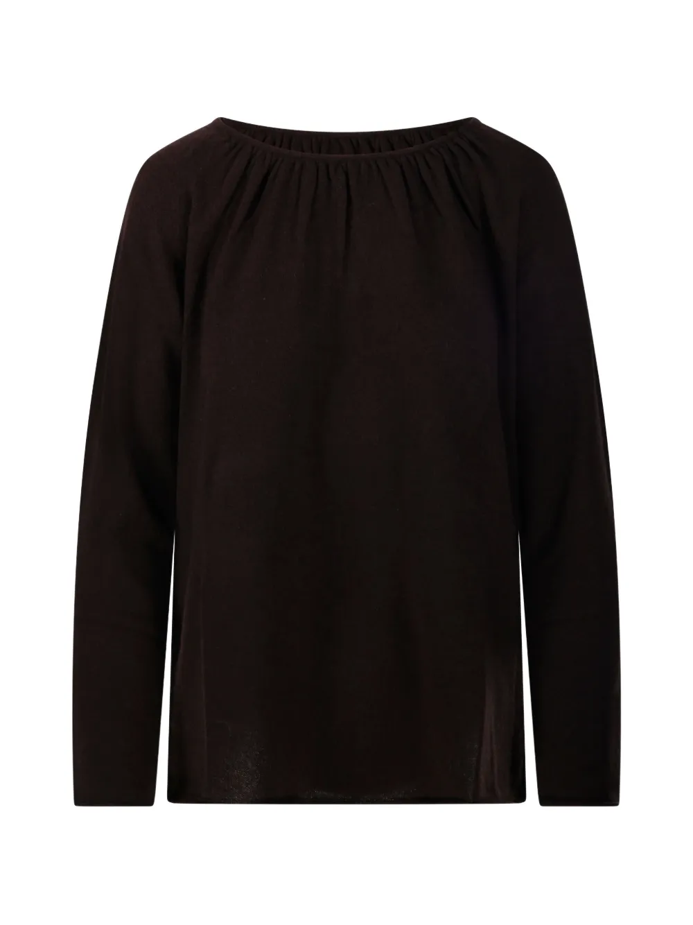 Allude Gathered-neckline Fine-knit Top In Braun
