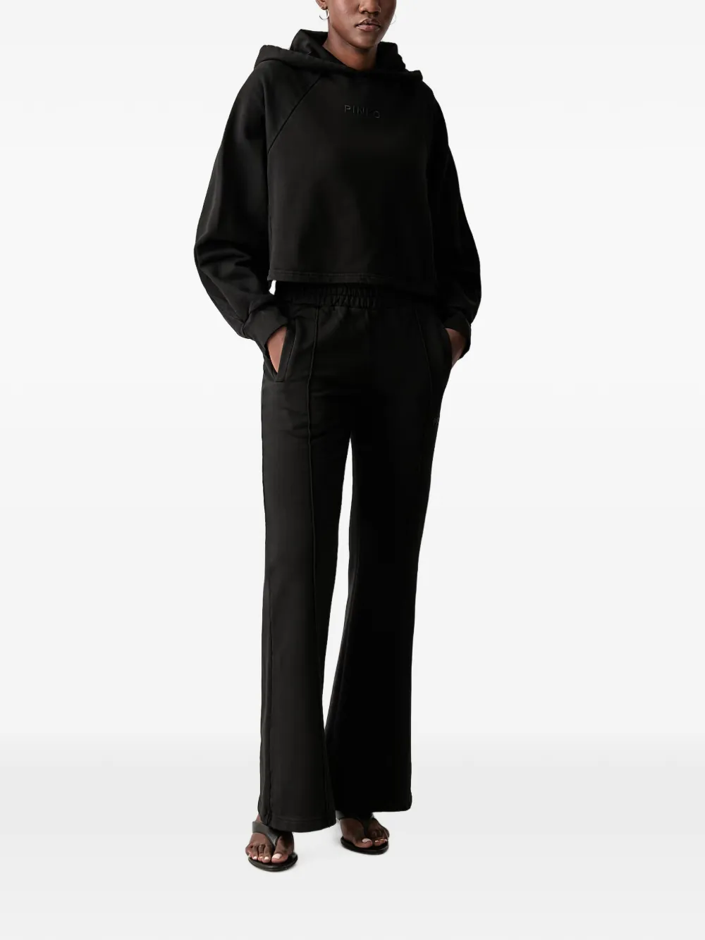 PINKO Flared katoenen broek met geborduurd logo Zwart