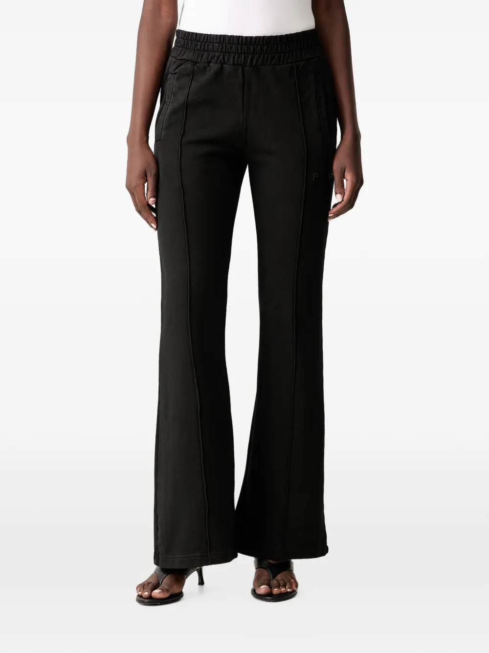 PINKO logo-embroidered cotton flared trousers - Nero
