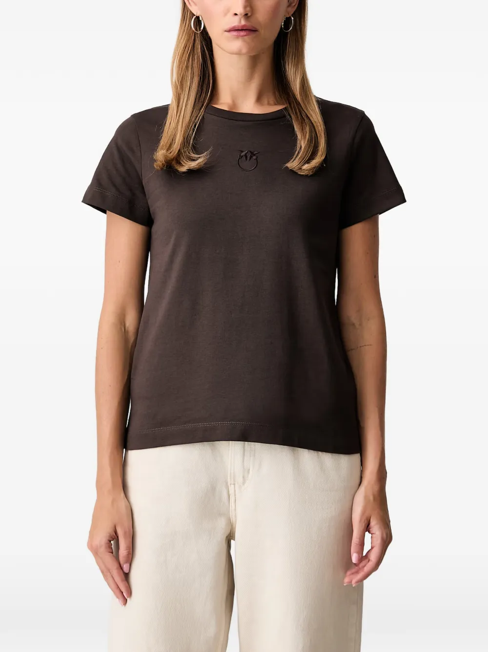 PINKO Love Birds-logo cotton T-shirt - Marrone