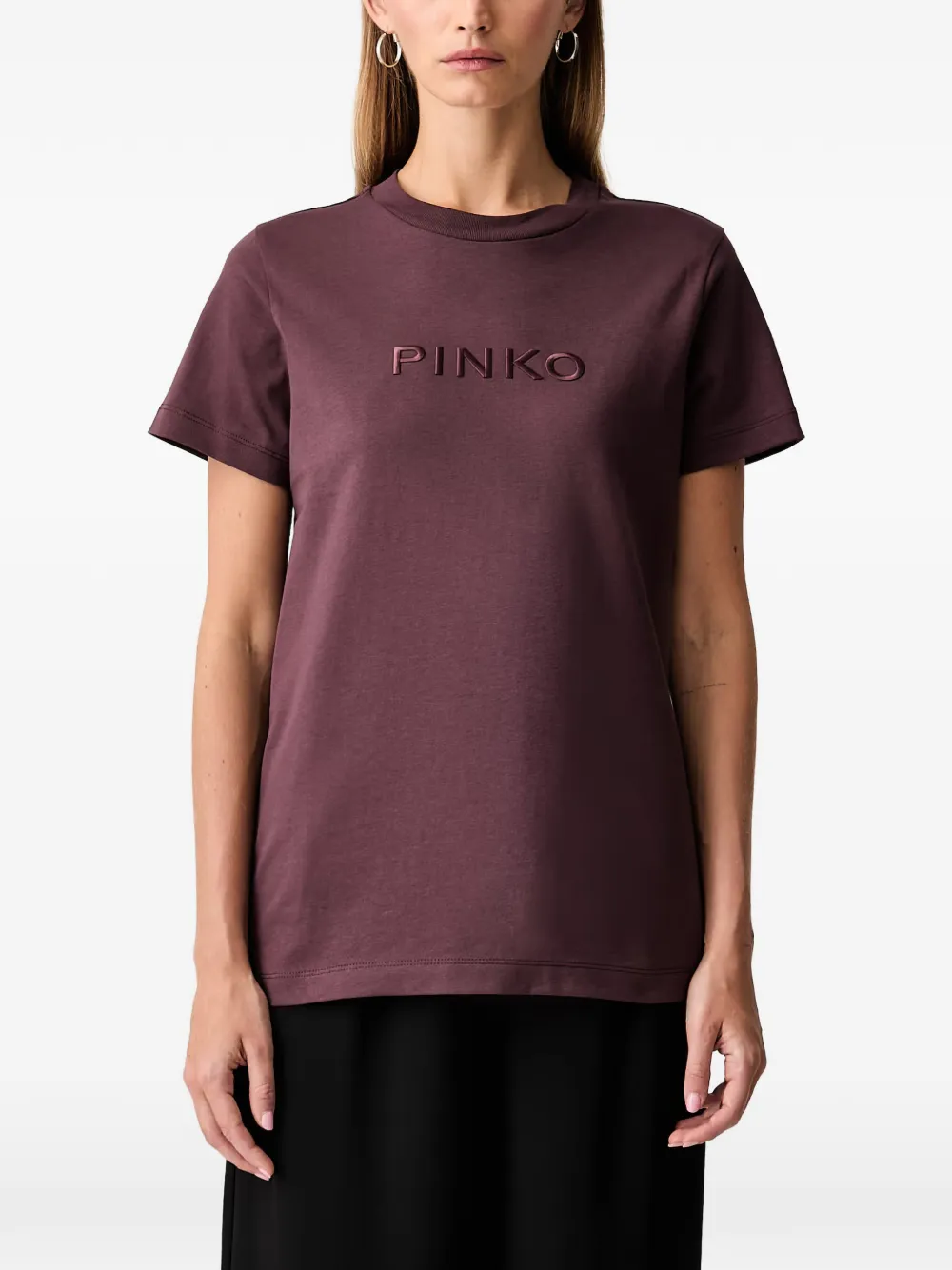 PINKO embroidered-logo cotton T-shirt - Rosso