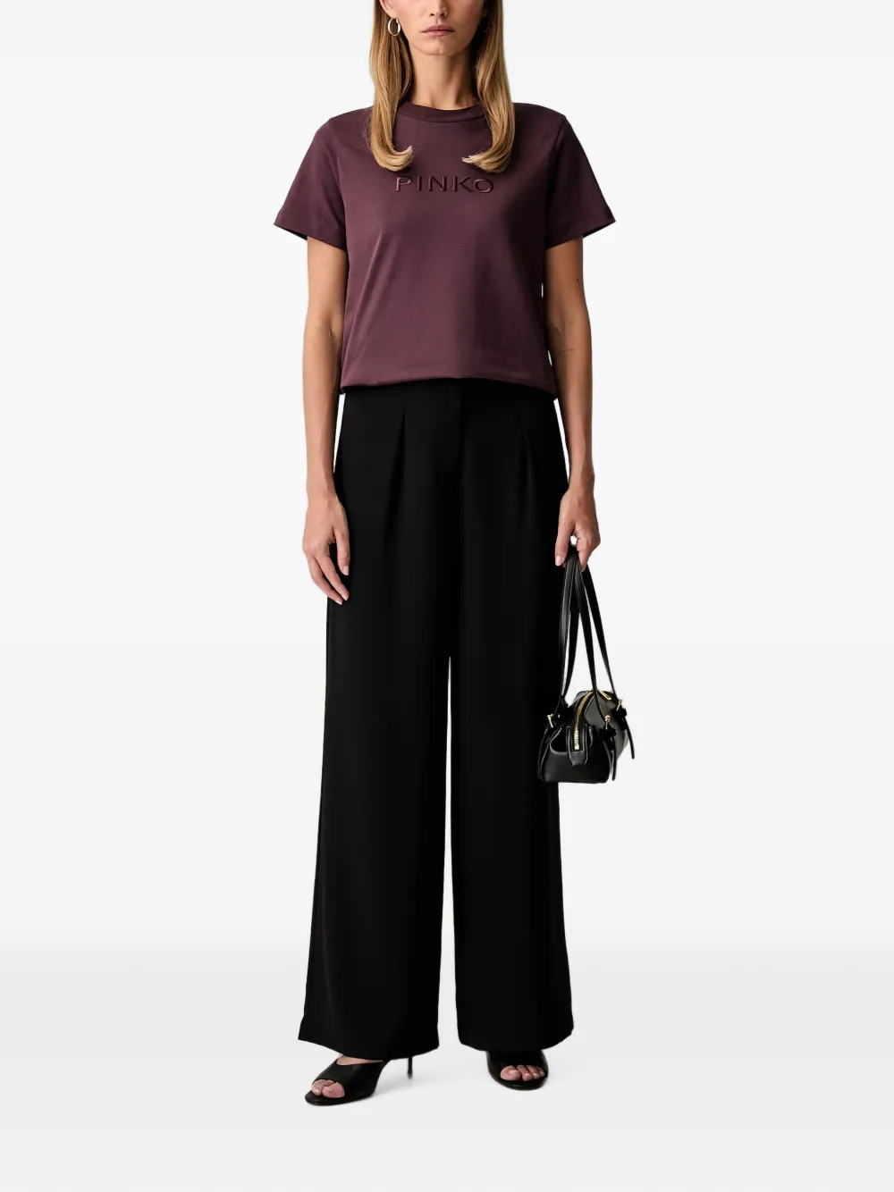 PINKO Katoenen T-shirt met geborduurd logo Rood