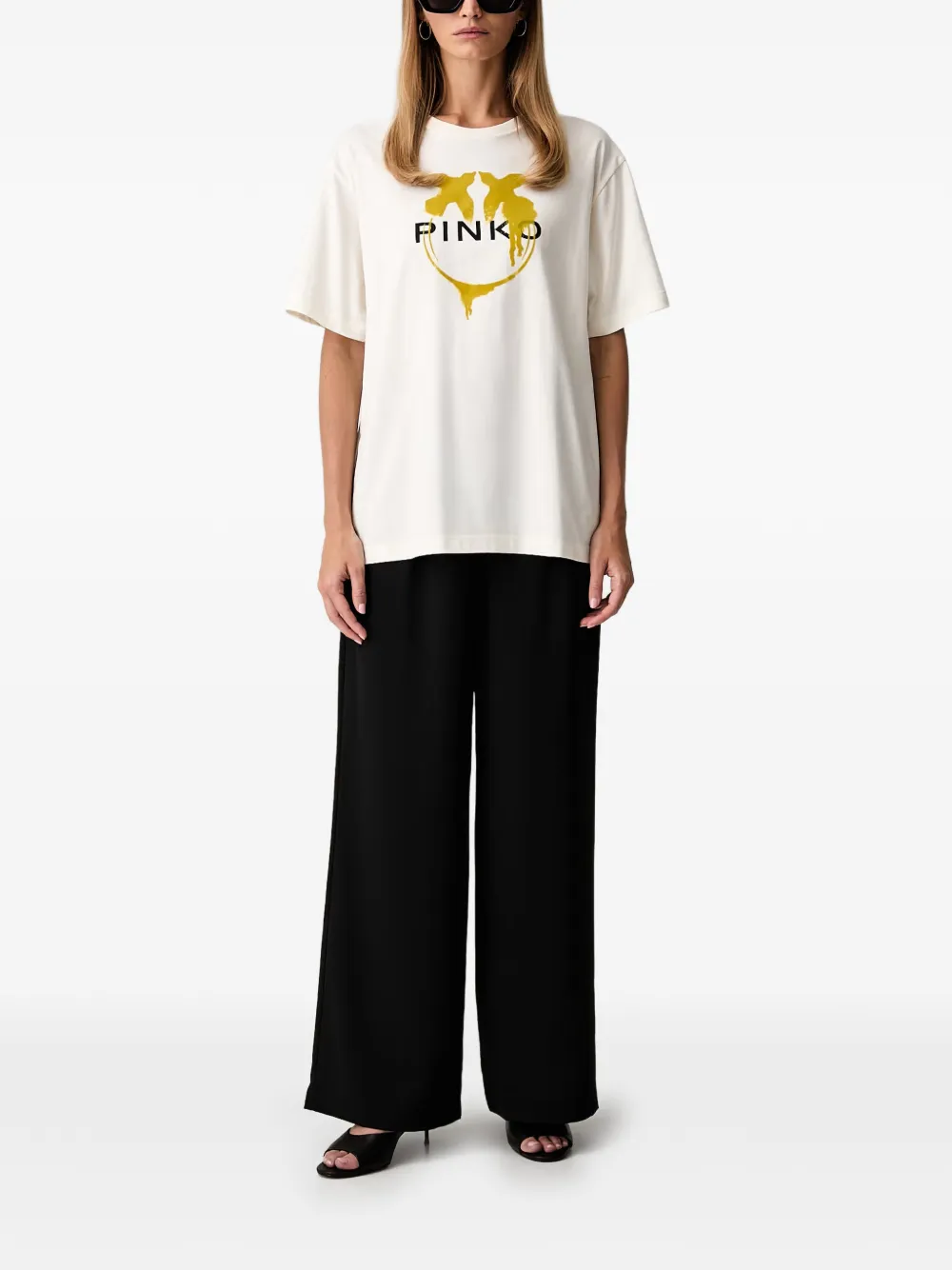 PINKO Katoenen T-shirt met logoprint Beige