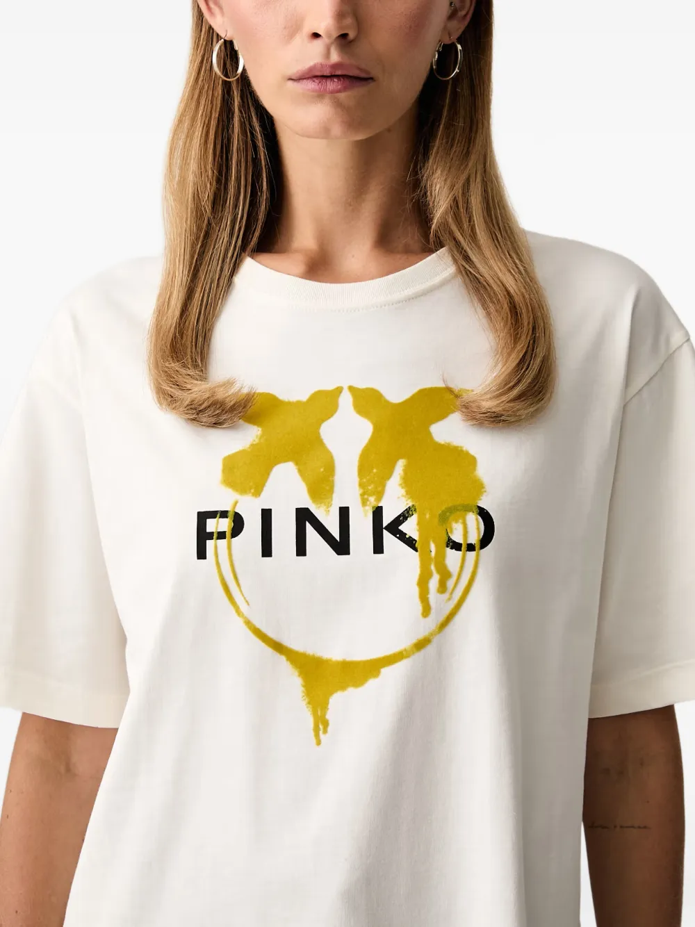 PINKO Katoenen T-shirt met logoprint Beige