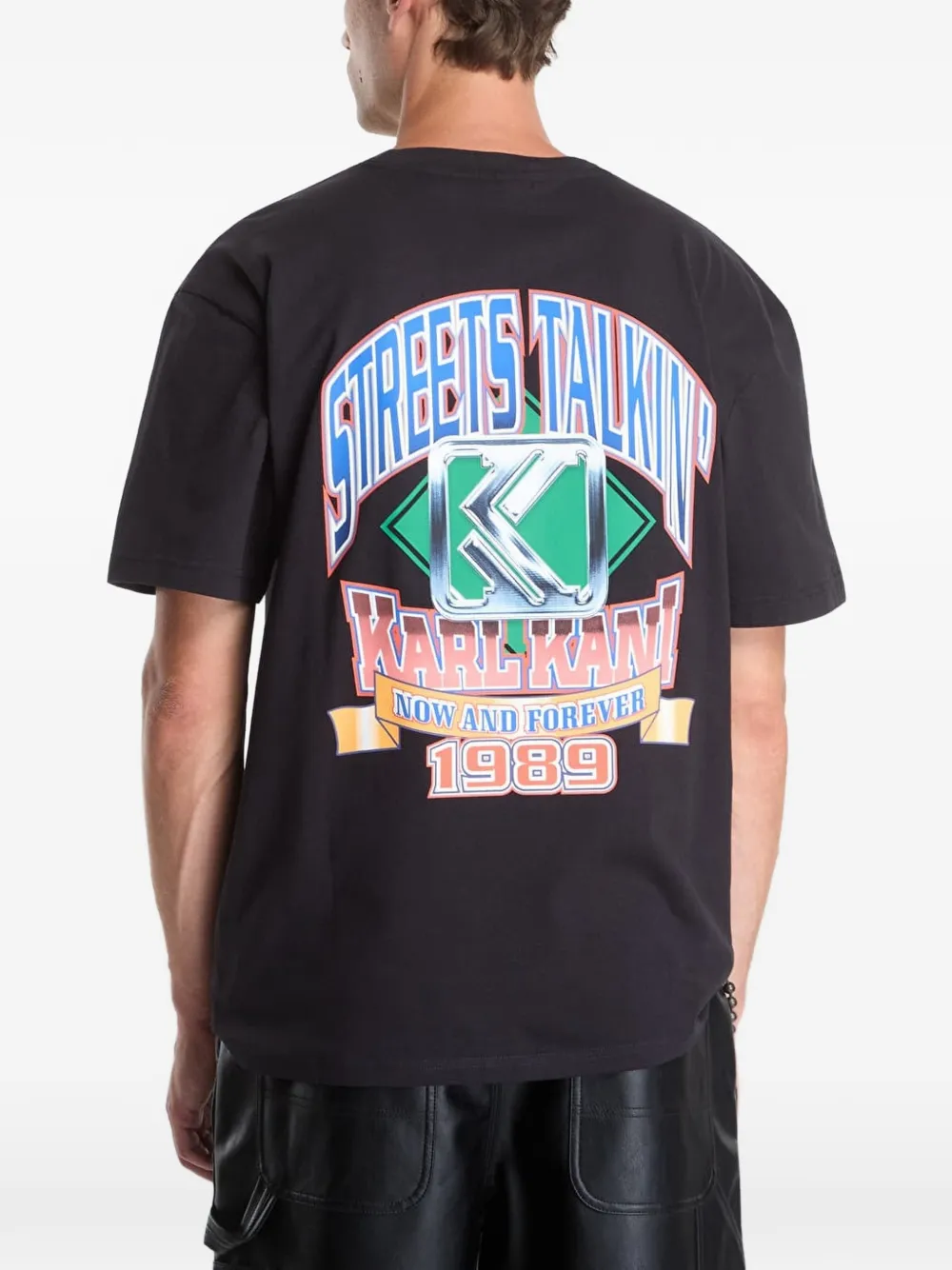 karl kani T-shirt met geborduurd logo Zwart