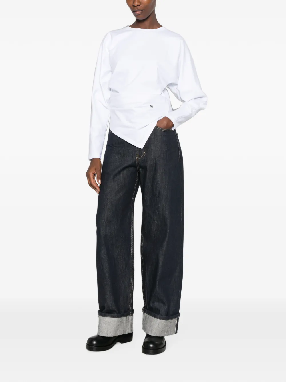 GANNI Gedrapeerde jersey blouse Wit