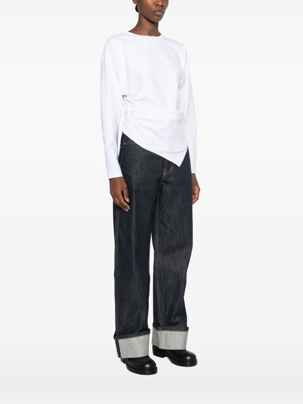 GANNI Gedrapeerde jersey blouse Wit
