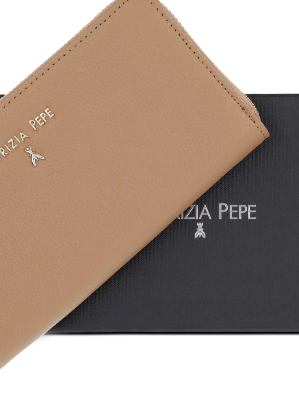 Patrizia Pepe Essential portemonnee met rondomlopende ritssluiting en logo-plakkaat Beige