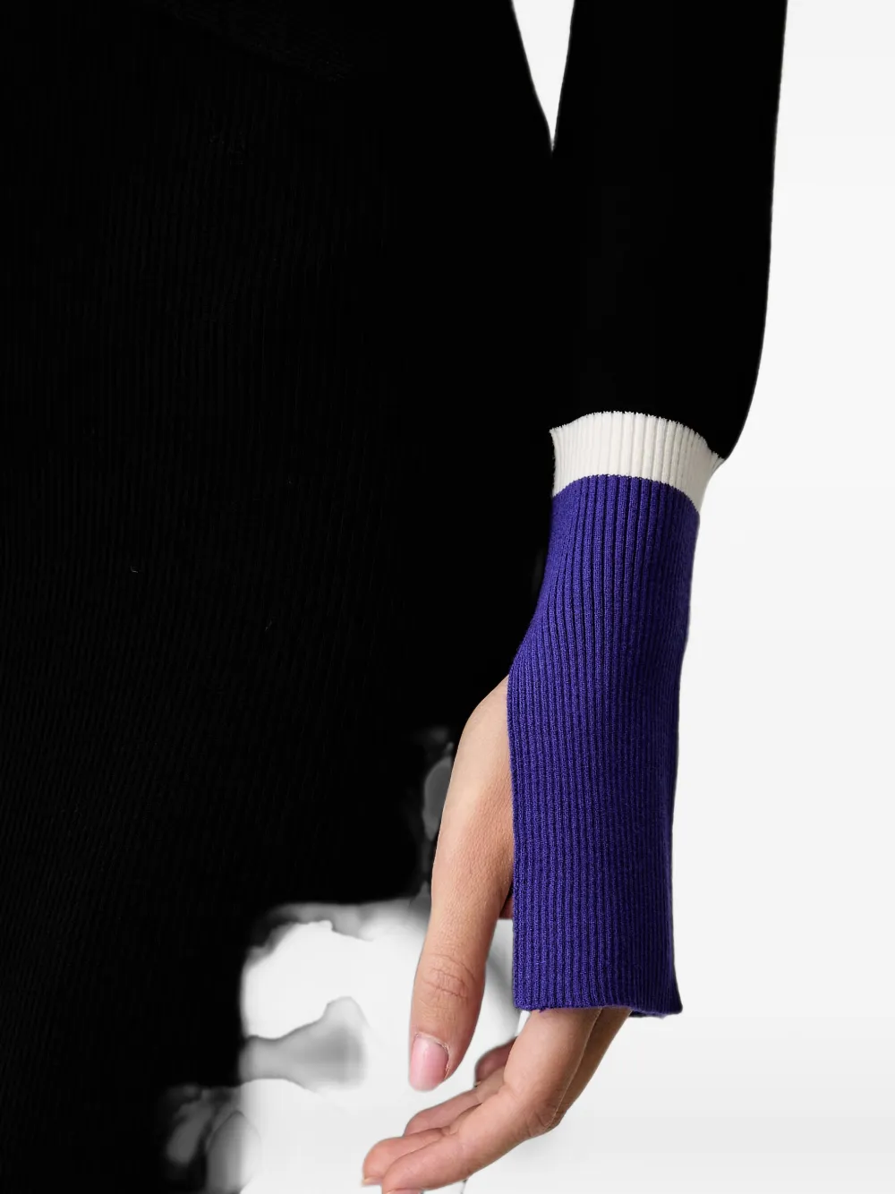Patrizia Pepe Geribbelde midi-jurk met colourblocking Zwart