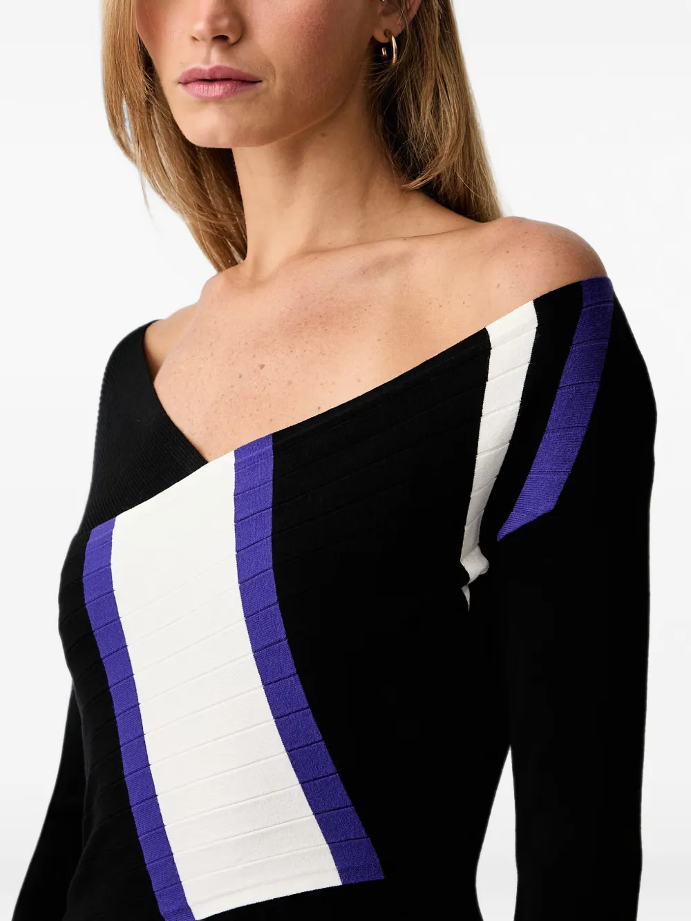 Patrizia Pepe Geribbelde midi-jurk met colourblocking Zwart