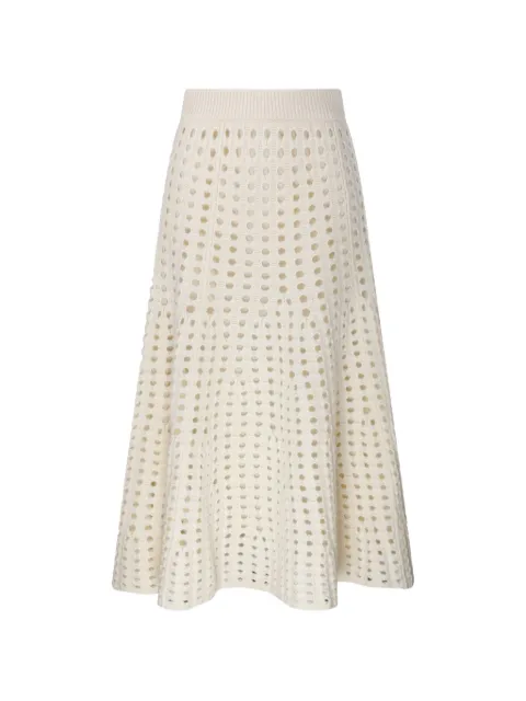 Nude perforated knit midi skirt