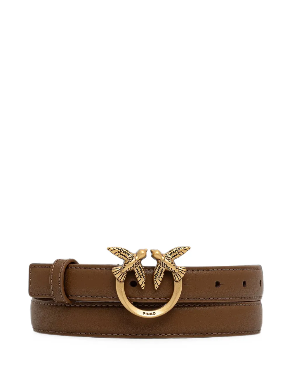 PINKO Love Birds thin leather belt - Marrone