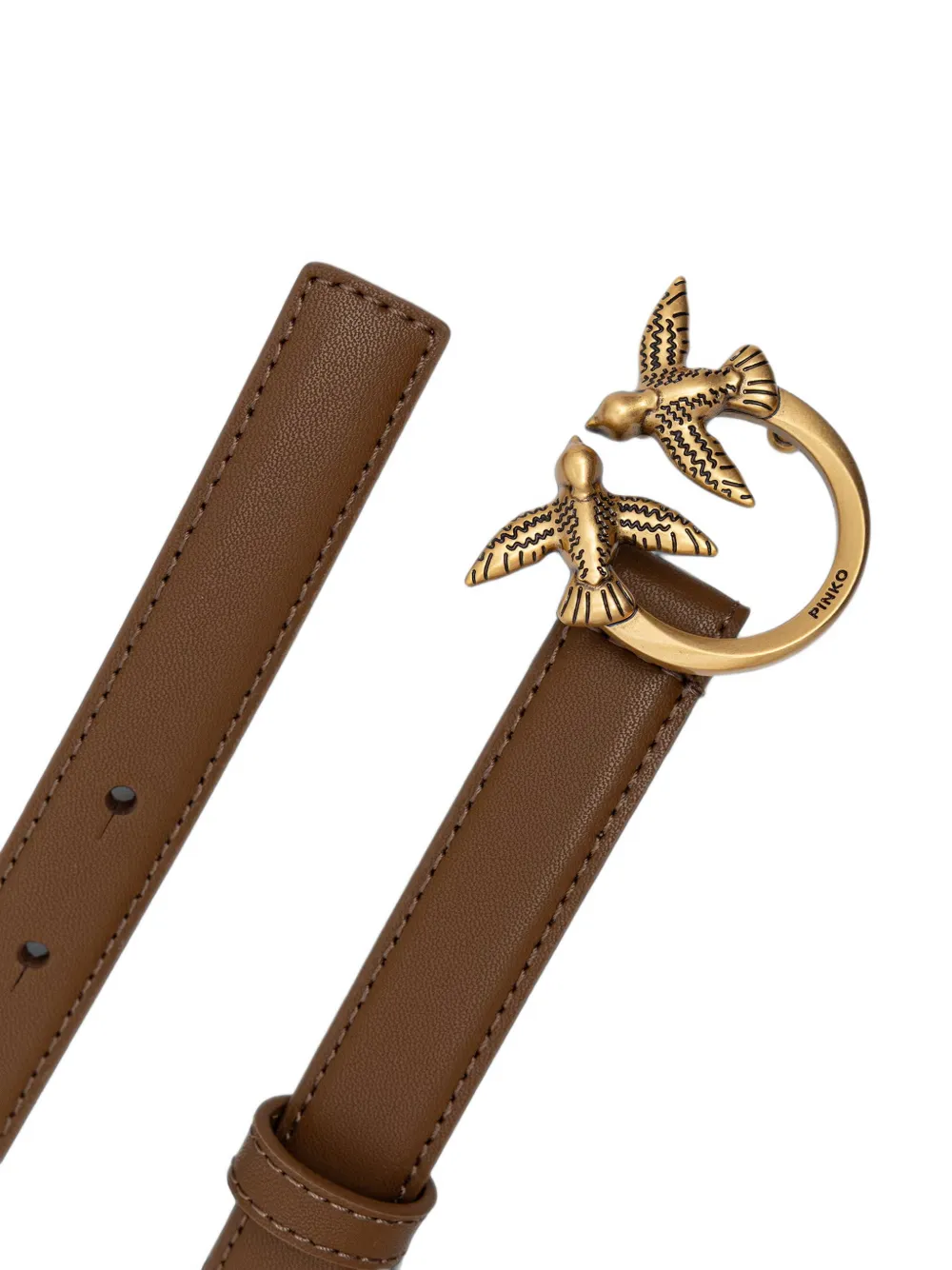 PINKO Love Birds smalle leren riem Bruin