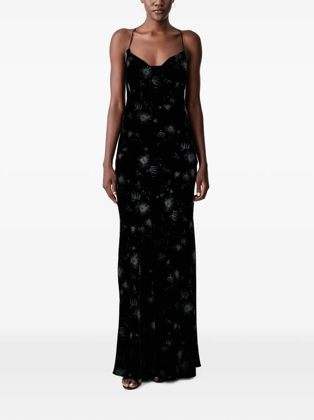 PINKO floral-print velvet-texture maxi dress - Nero
