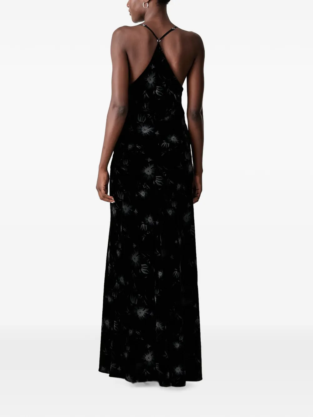 PINKO Maxi-jurk met fluwelen textuur en bloemenprint Zwart