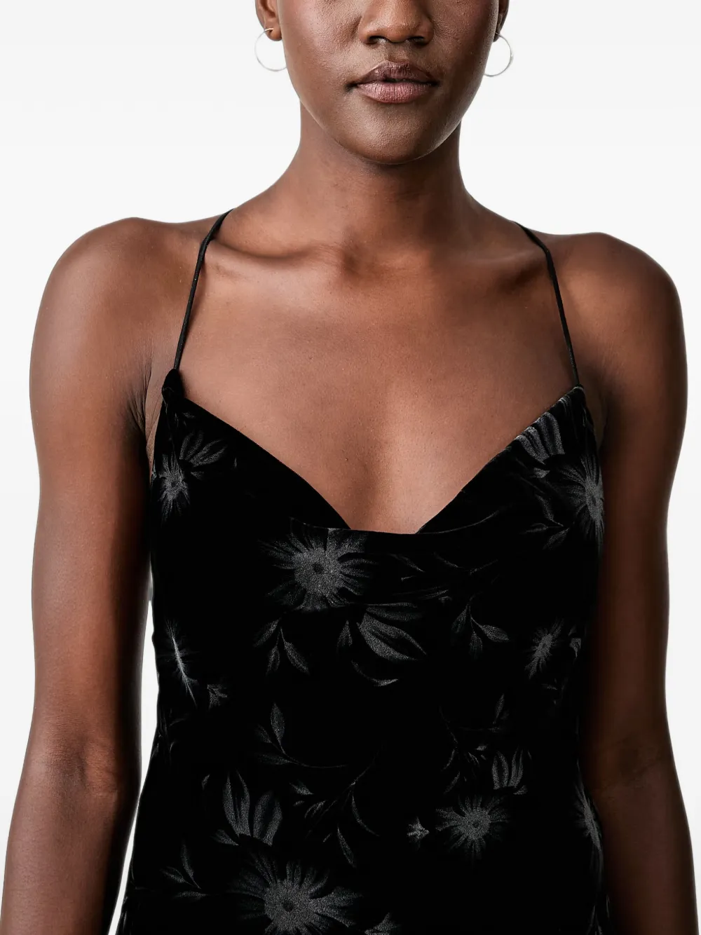 PINKO Maxi-jurk met fluwelen textuur en bloemenprint Zwart