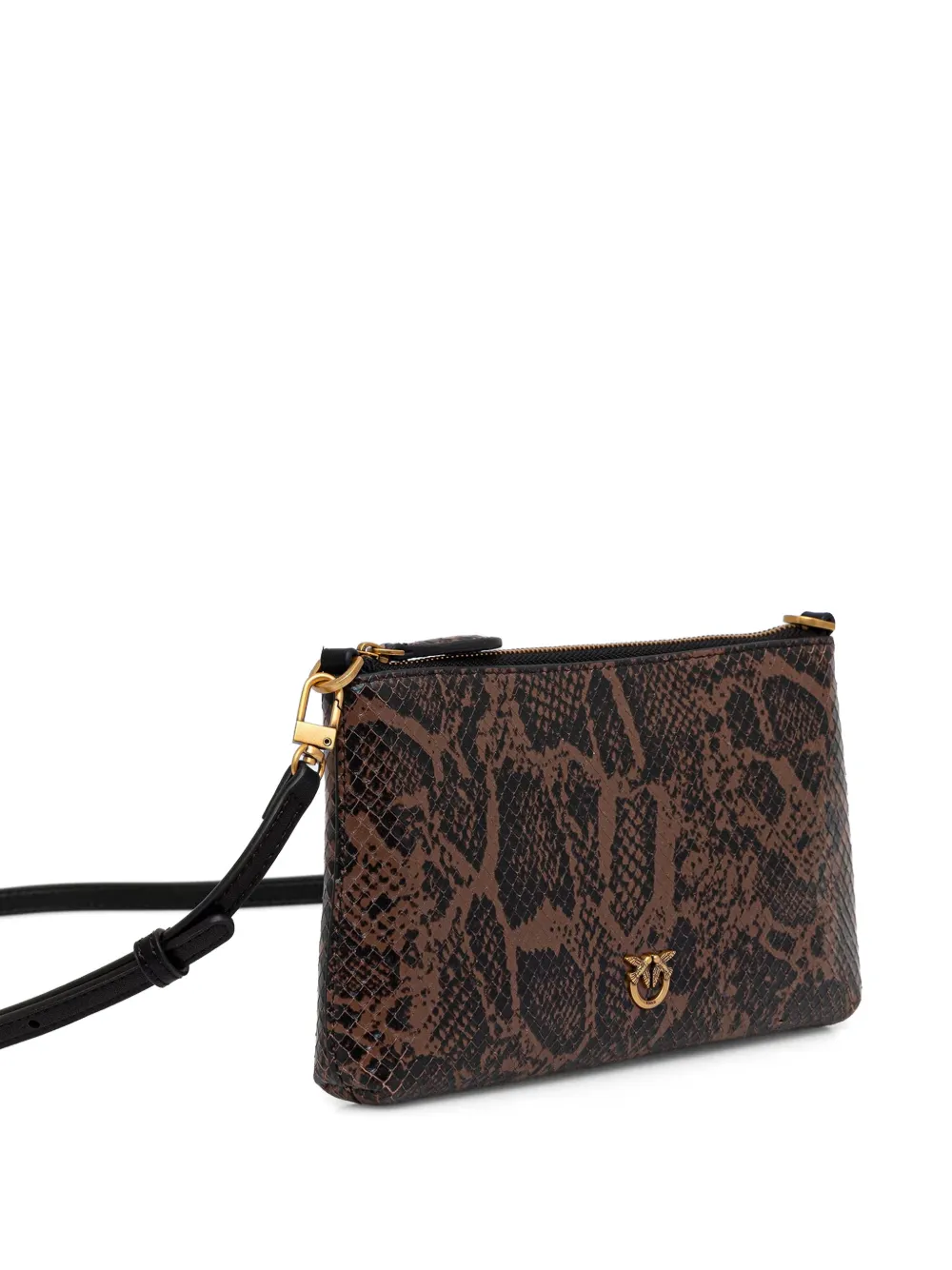 PINKO Flat Horizontal leren mini-crossbodyclutch met python-print Bruin