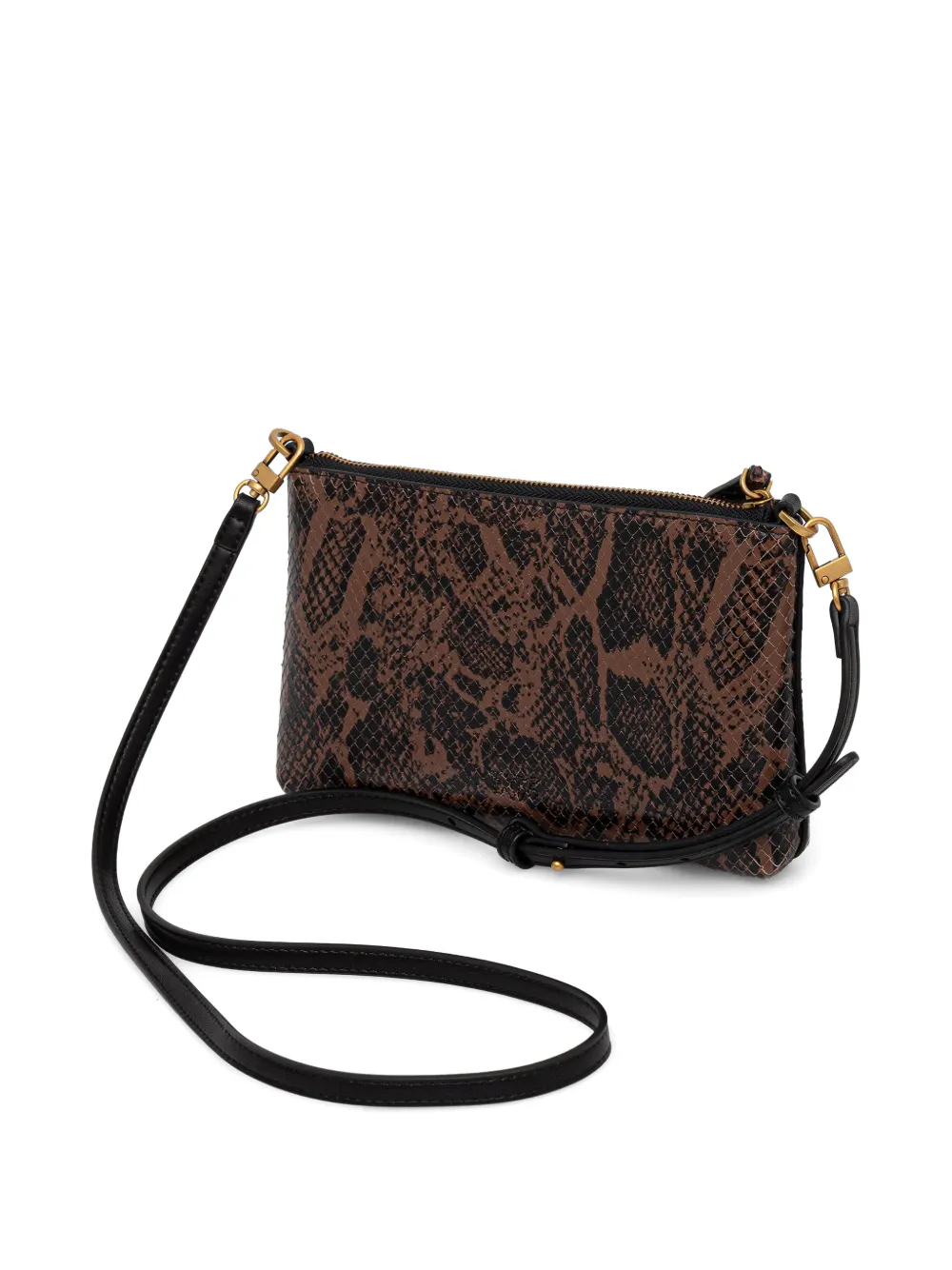 PINKO Flat Horizontal leren mini-crossbodyclutch met python-print Bruin