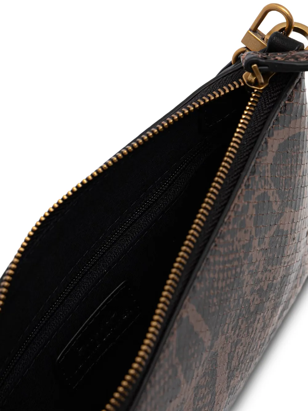 PINKO Flat Horizontal leren mini-crossbodyclutch met python-print Bruin