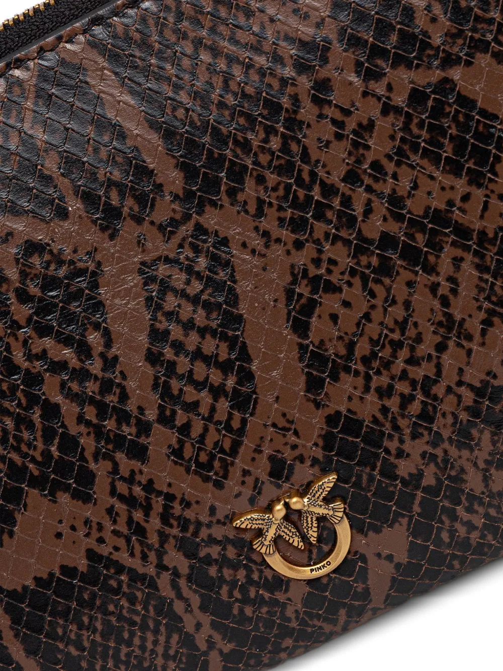 PINKO Flat Horizontal leren mini-crossbodyclutch met python-print Bruin