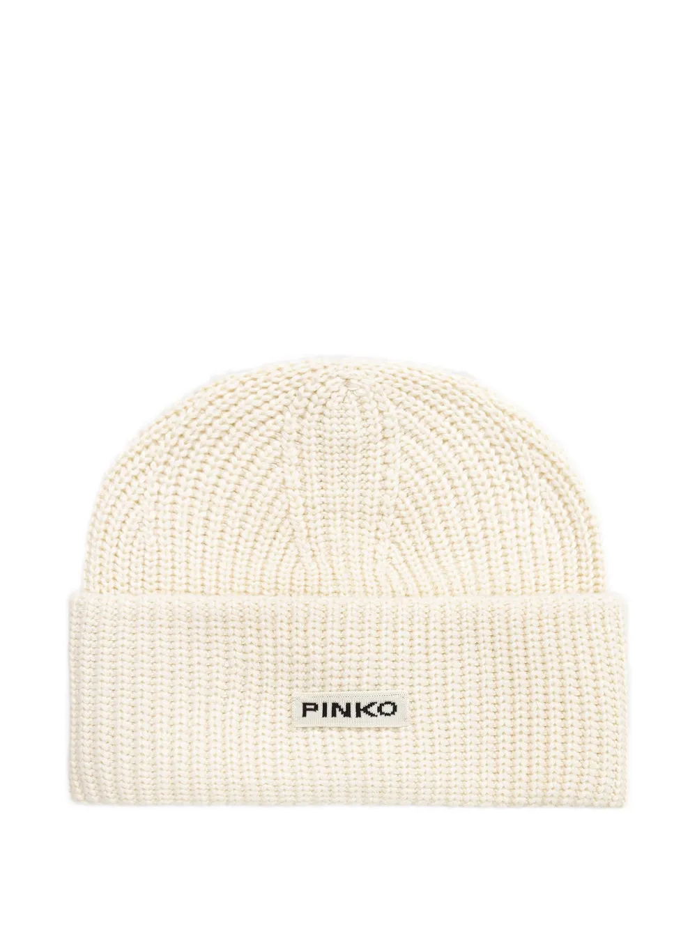 PINKO logo-patch ribbed-knit beanie hat - Toni neutri