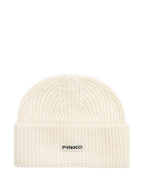 PINKO logo-patch ribbed-knit beanie hat