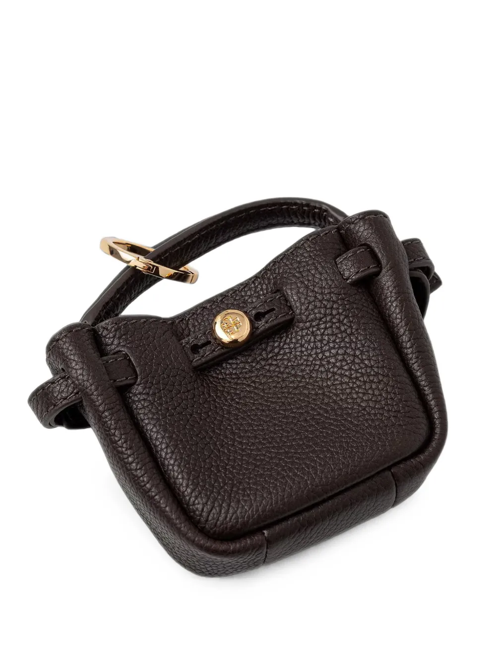 Tory Burch Lee Radziwill pebbled leather keyring - Marrone