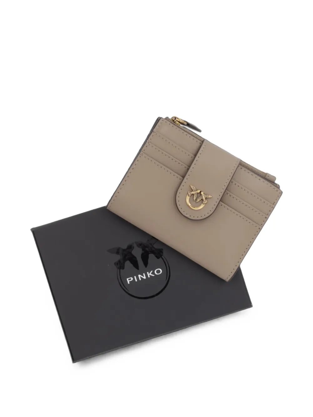PINKO Kleine leren portemonnee met logo Beige