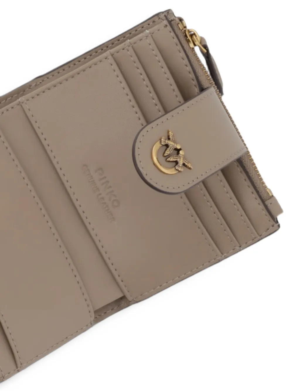 PINKO Kleine leren portemonnee met logo Beige