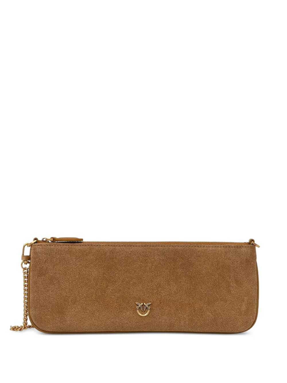 Pinko Love Birds-hardware Suede Clutch Bag In Brown