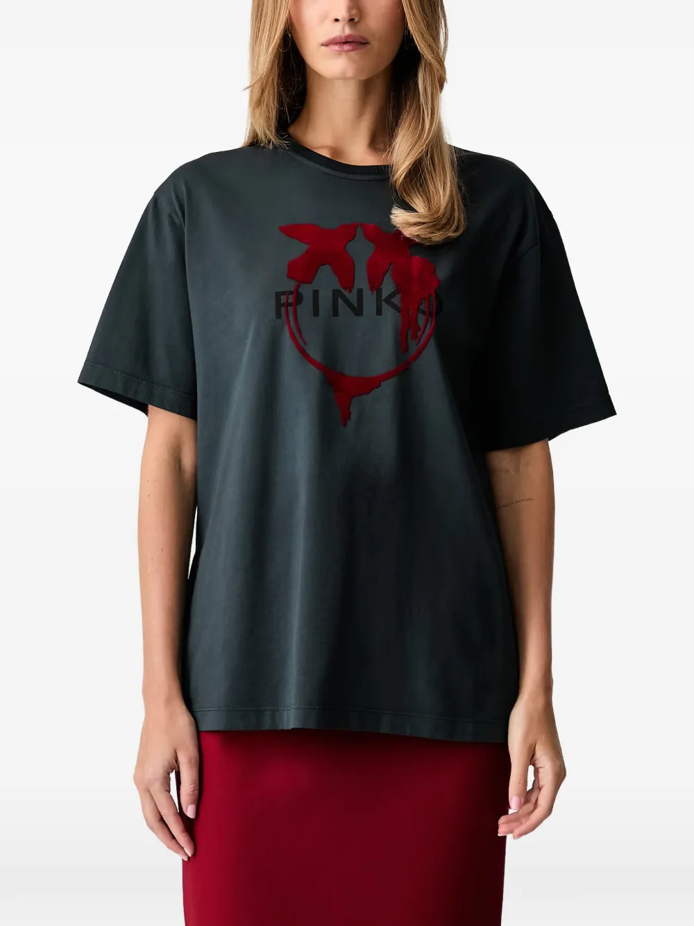 PINKO logo-print Love Birds T-shirt Zwart
